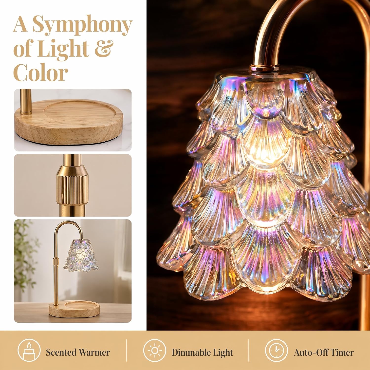 KATBUU Iridescent Glass Candle Warmer Lamp, candle warmer lamp with an iridescent glass shade