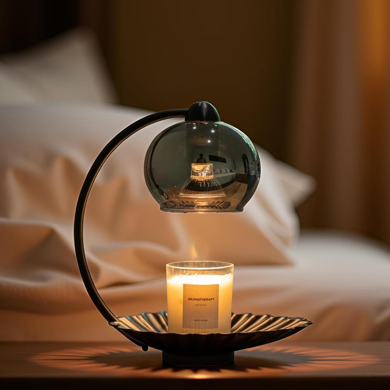 MAGCHARM Black Glass Candle Warmer Lamp, black candle warmer lamp with a smooth glass shade