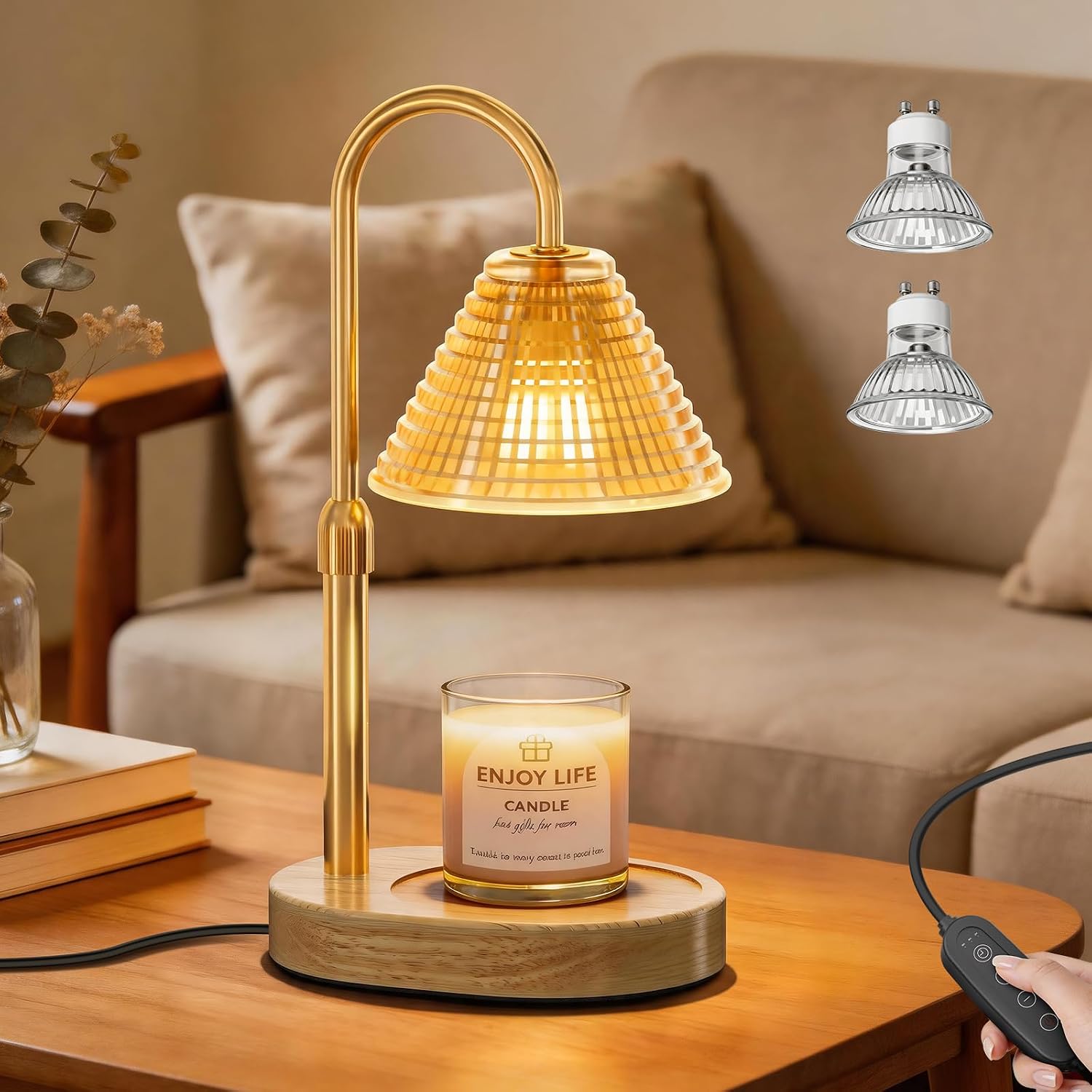 SoulBay Gold Glass Candle Warmer Lamp, gold candle warmer lamp with a rounded glass shade
