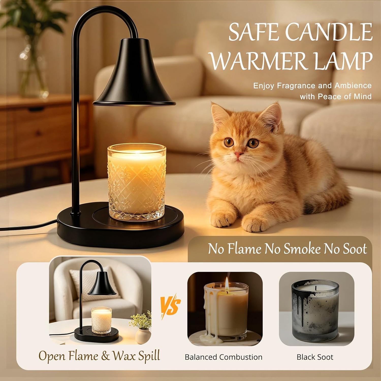 TELEEOC Black Candle Warmer Lamp, black candle warmer lamp with a decorative shade