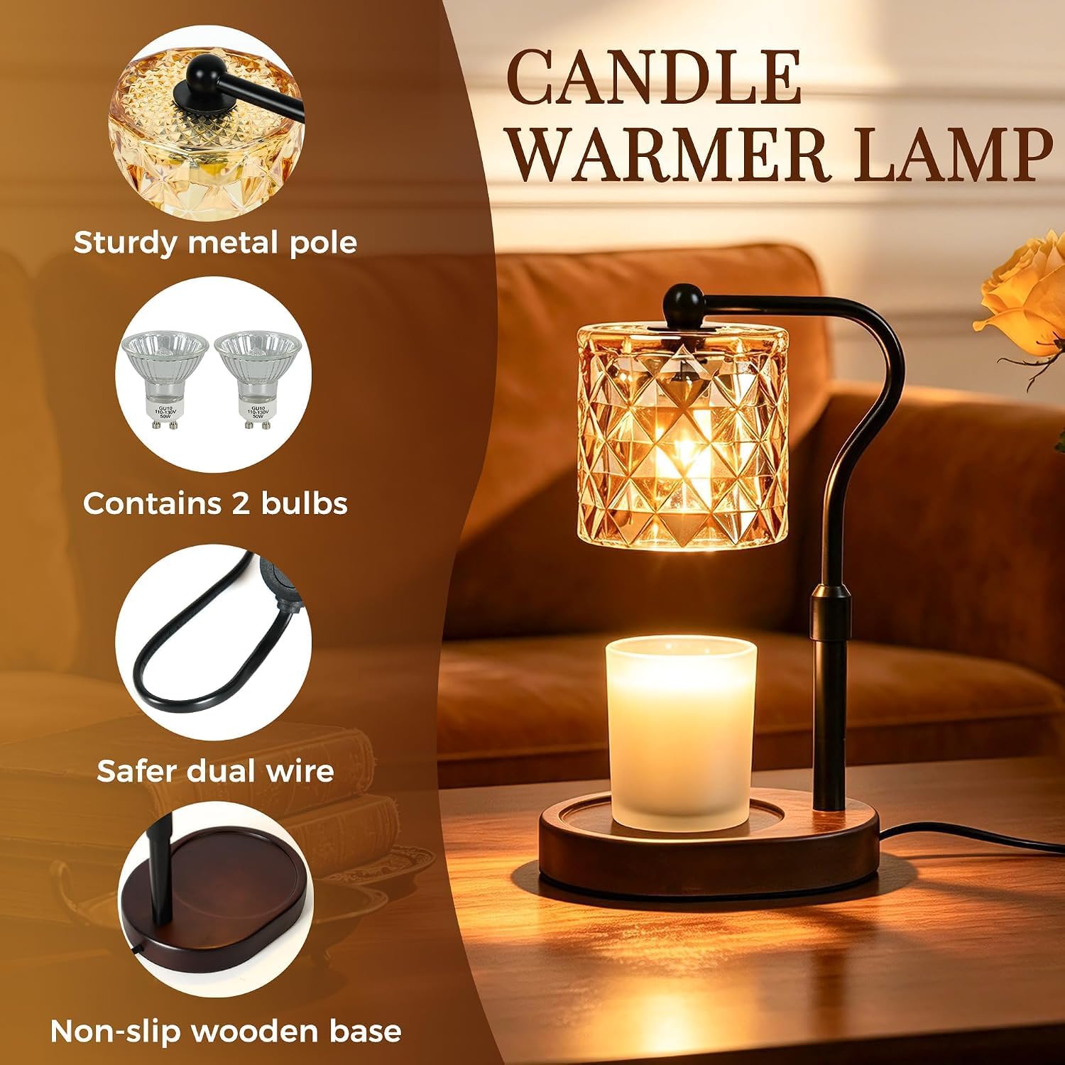 TEMZICK Walnut Crystal-Cut Candle Warmer Lamp — photo 5 of 14